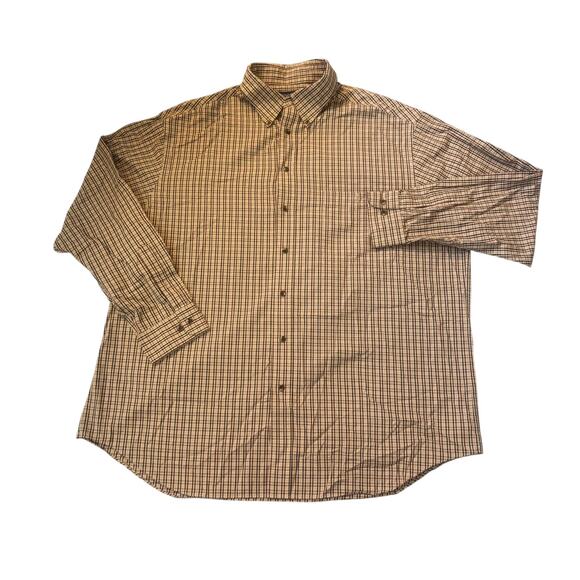 Roundtree & Yorke Tan 50s Poplin Check Button-Down Mens Size 2XLT - Picture 1 of 6